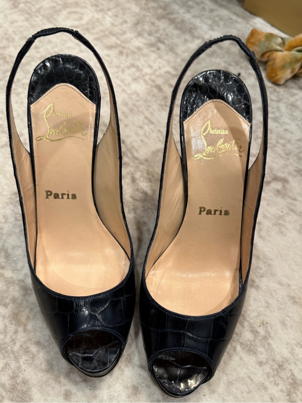 Custom Navy alligator slingbacks 37 1/2